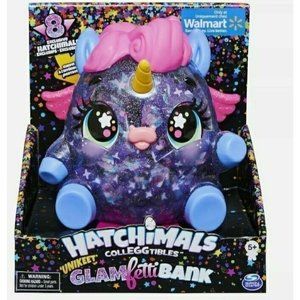 Hatchimals CollEGGtibles, Unikeet Glamfetti 5-inch Tall Bank with 8 Exclusive